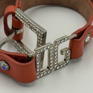 Dolce & Gabbana Crystal Logo Orange Leather Choker